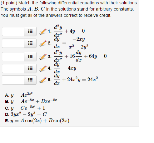 Solved Match the following differential equations with their | Chegg.com