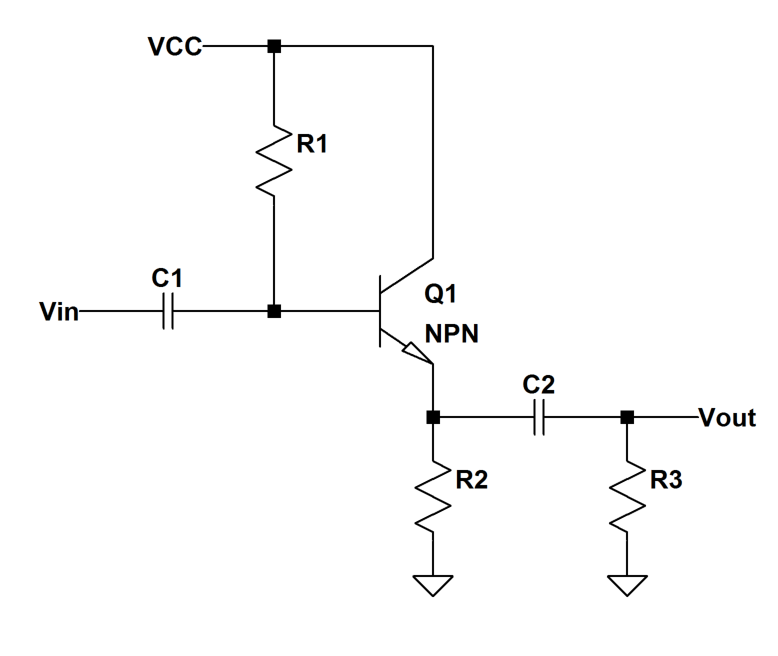 Solved VCC C1 Q1 NPN Vin C2 R2 R3 | Chegg.com