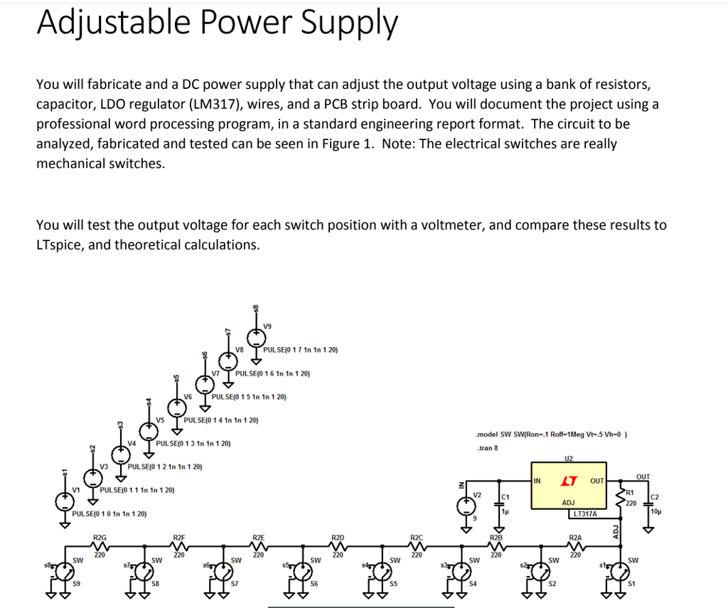 Adjustable Power Supply You will fabricate and a DC Circuit Diagram