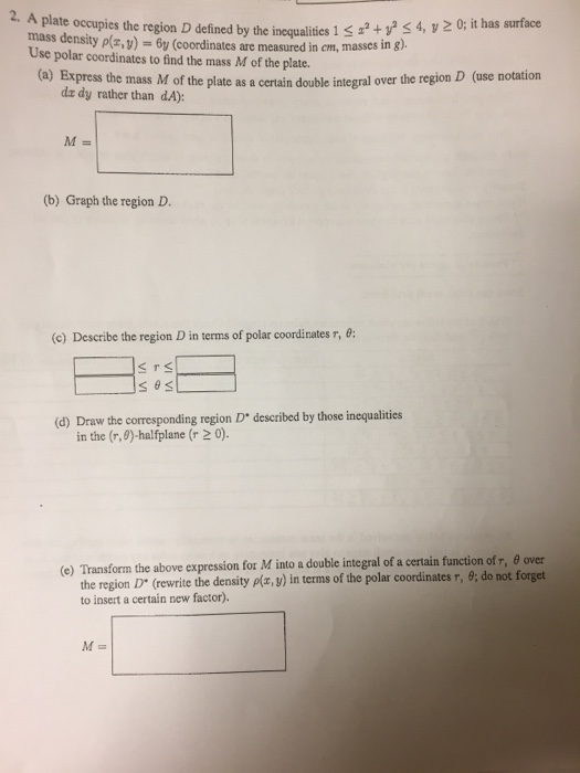 Solved A plate occupies the region D defined by the | Chegg.com