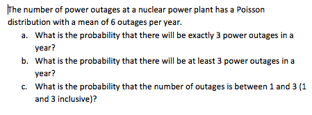 Solved The number of power outages at a nuclear power plant | Chegg.com
