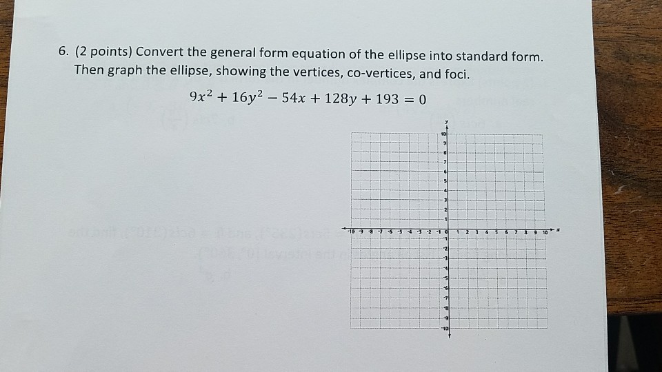 how to convert ellipse standard form to general form