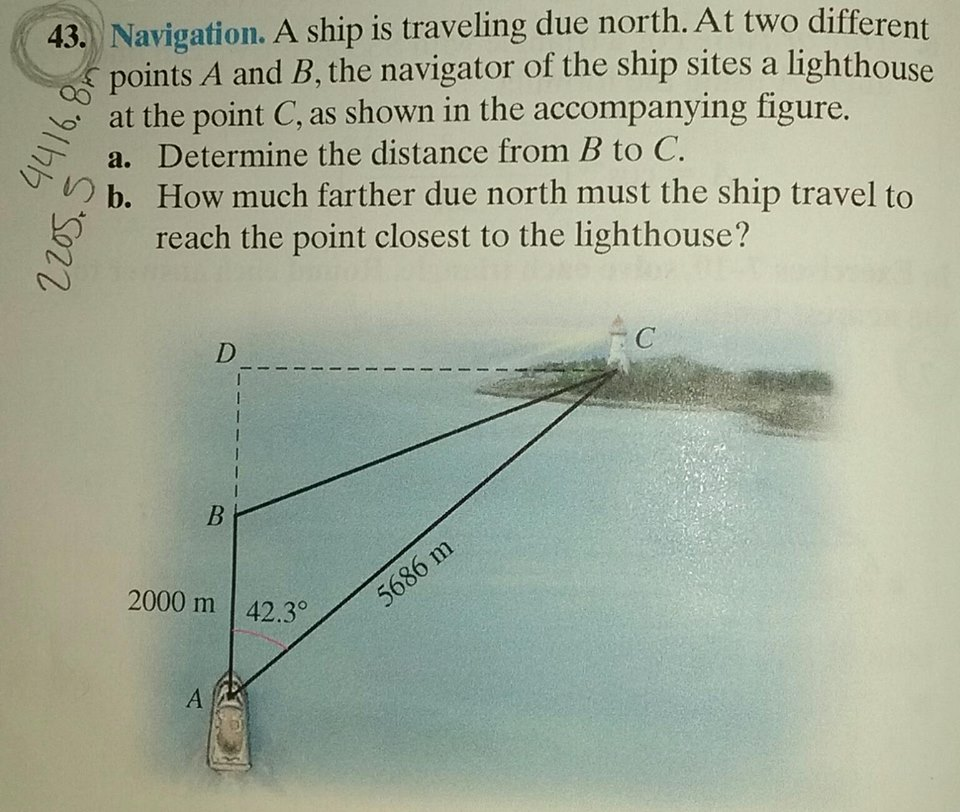 Solved 43. Navigation. A ship is traveling due north. At two