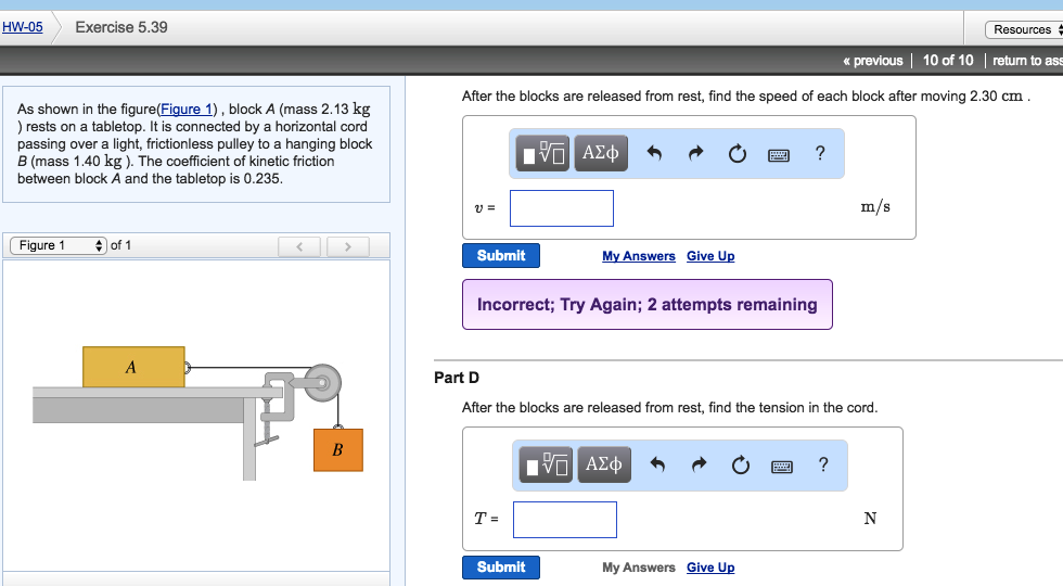 Solved As shown in the figure (Figure 1), block A (mass 2.13 | Chegg.com