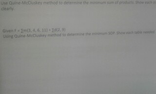 Solved Use Quine McCluskey Method To Determine The Minimum | Chegg.com