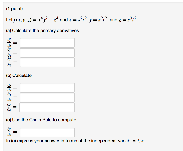 Solved (1 point) Let fx,y,z) 4y+/4 andx - 2,2,y- s212, and | Chegg.com