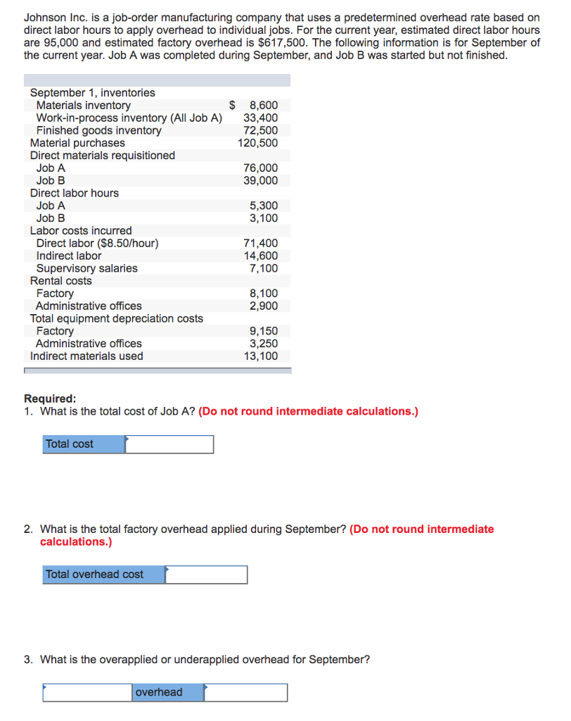 Solved Johnson Inc. is a joborder manufacturing company