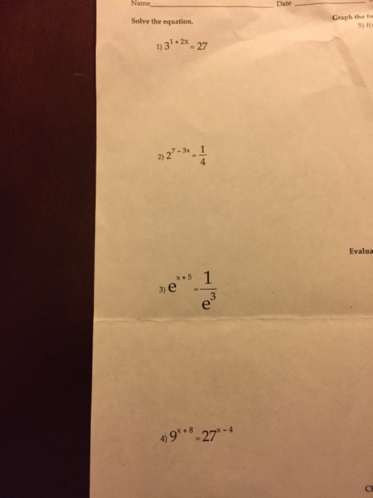 Solved Solve The Equation 1 3 1 2x 27 2 2 7 3x 1 4 Chegg