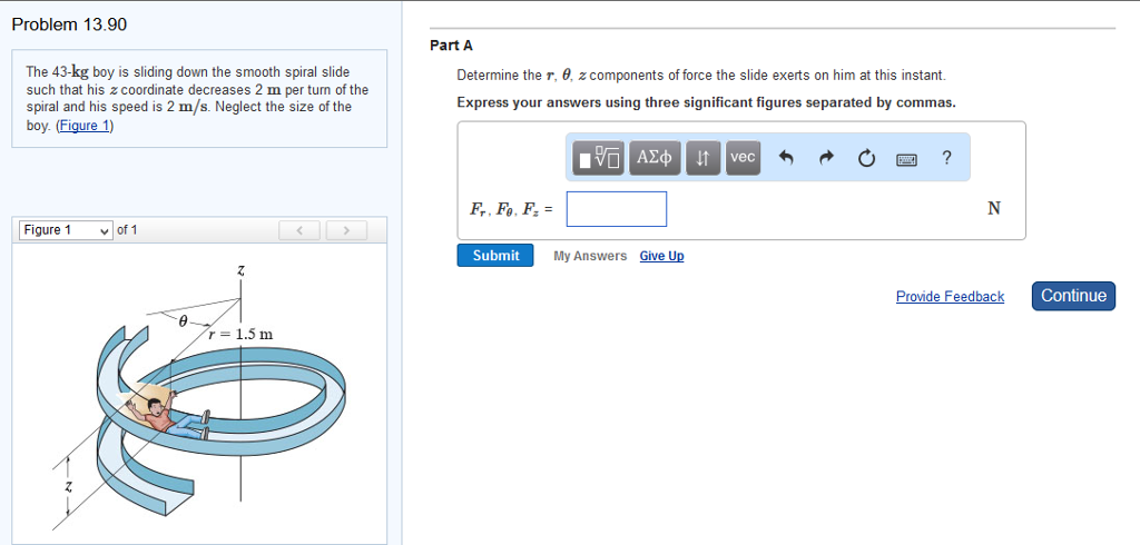 Solved The 43-kg boy is sliding down the smooth spiral slide | Chegg.com