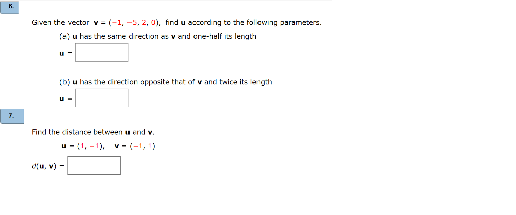 Solved Given the vector v = (-1, -5, 2, 0), find u according | Chegg.com