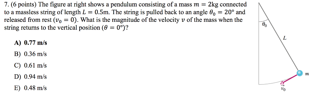 Solved 7, (6 points) The figure at right shows a pendulum | Chegg.com