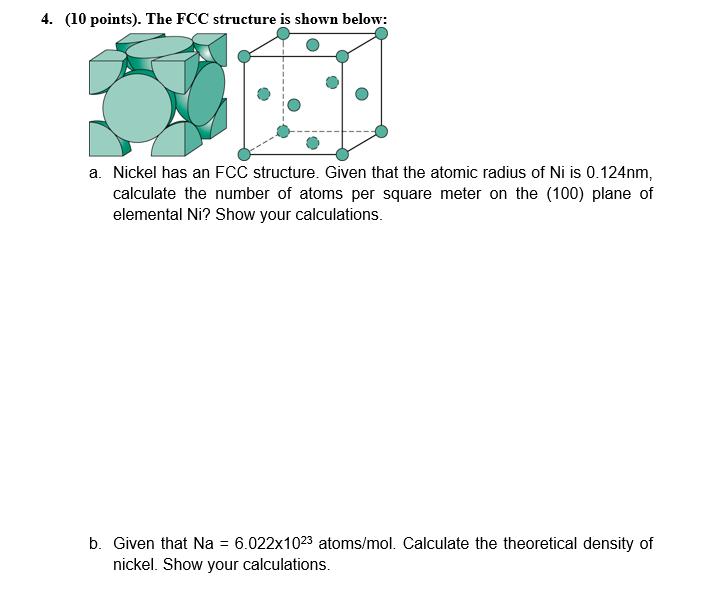 Solved 4. (10 points). The FCC structure is shown below: a. | Chegg.com