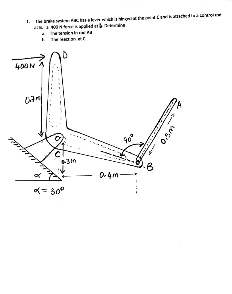 Solved The brake system ABC has a lever which is hinged at