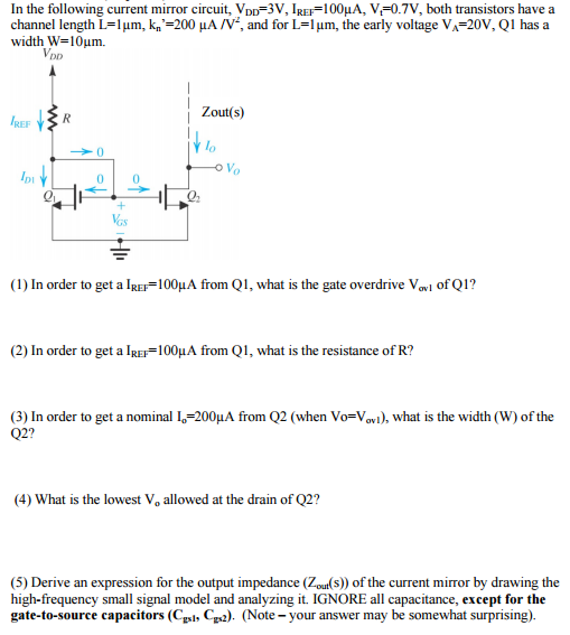 Solved: In The Following Current Mirror Circuit, VDD=3V, I... | Chegg.com