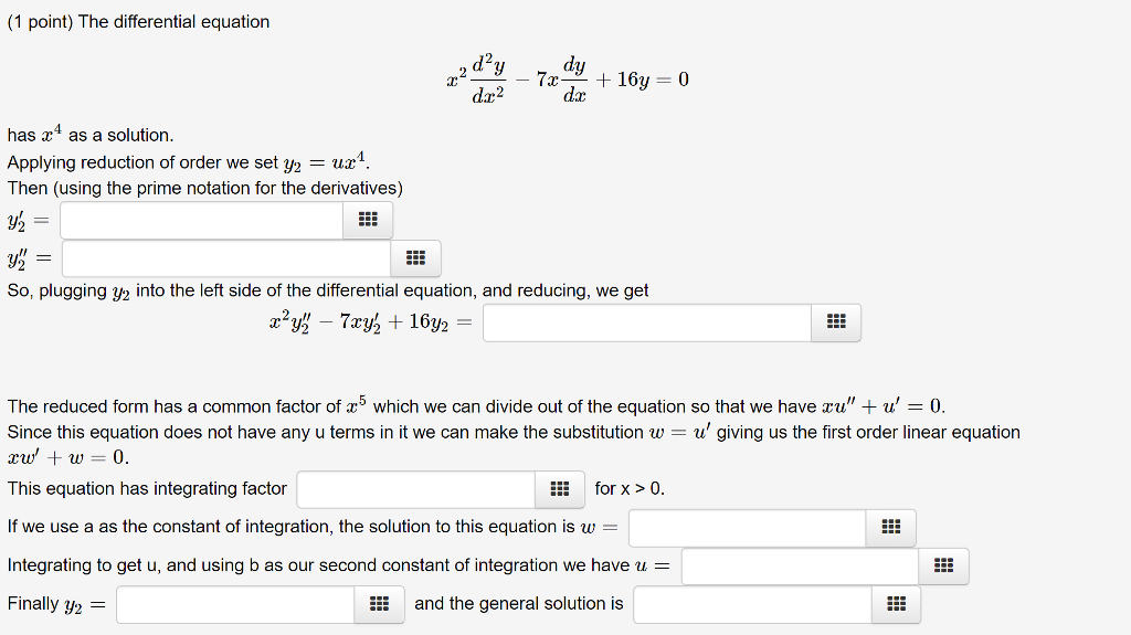 Solved (1 point) The differential equation has r as a | Chegg.com