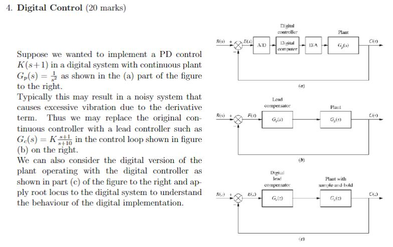 4. Digital Control (20 marks) Digital controller | Chegg.com
