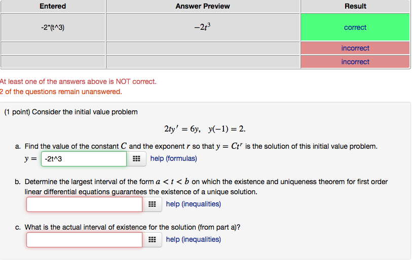 Solved Entered Answer Preview Result -2 (tA3) -2t correct | Chegg.com
