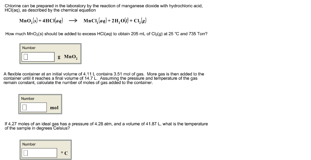 Solved Chlorine can be prepared in the laboratory by the