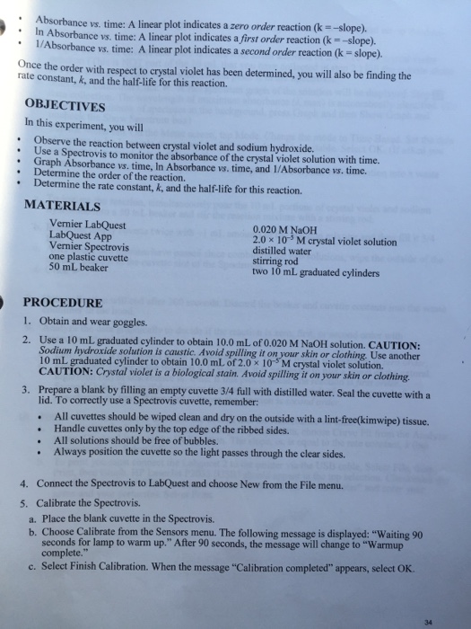 rate law determination of crystal violet reaction lab answers
