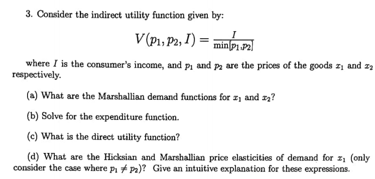 Mathematical Examples Of Indirect Utility Function