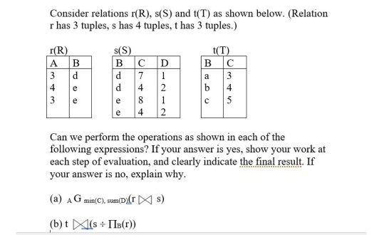 Solved Consider Relations R(R), S(S) And T(T) As Shown | Chegg.com