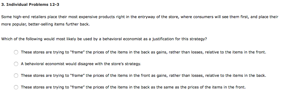 Solved 3. Individual Problems 12-3 Some high-end retailers | Chegg.com