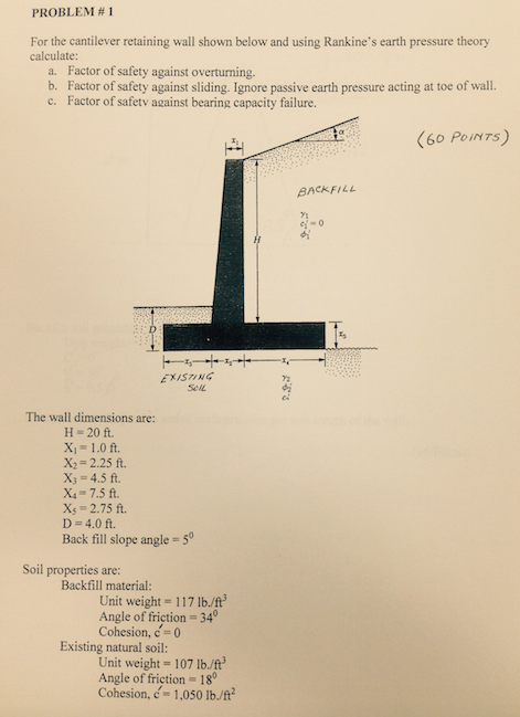 Solved For the cantilever retaining wall shown below and | Chegg.com