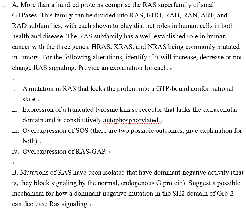 Solved A. More than a hundred proteins comprise the RAS | Chegg.com