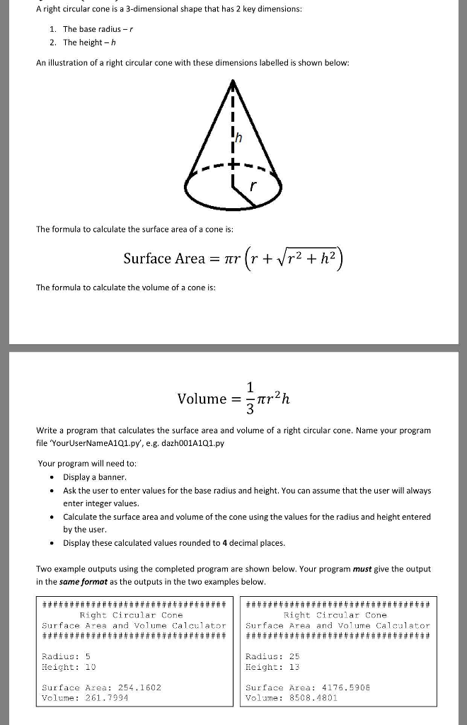Solved A right circular cone is a 3-dimensional shape that | Chegg.com