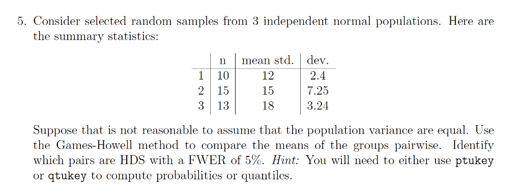 5. Consider selected random samples from 3 | Chegg.com