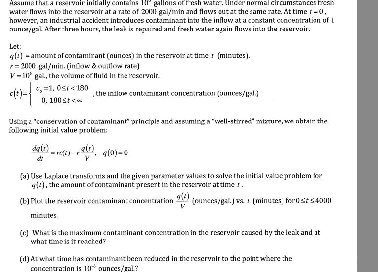 Solved Assume that a reservoir initially contains 10° | Chegg.com