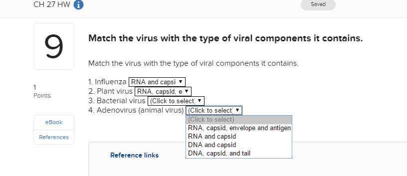 Solved Match the virus with the type of viral components it | Chegg.com