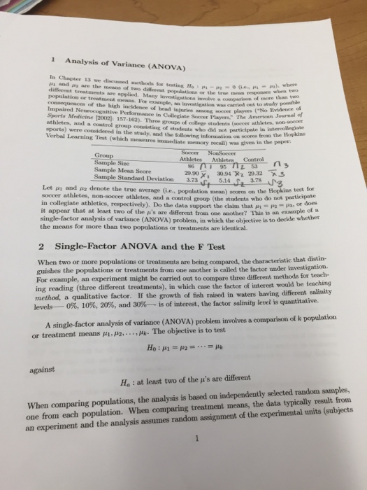 Solved 1 Analysis of variance (ANOVA) In Chapter 13 we dimou | Chegg.com