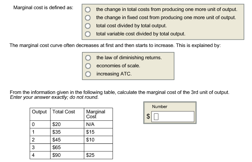 Solved Marginal cost is defined as the change in total