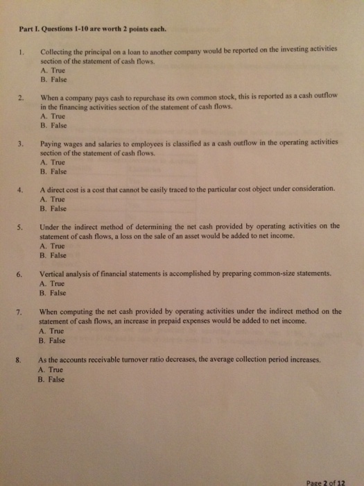 Solved Part I. Questions 1-10 are worth 2 points each. | Chegg.com