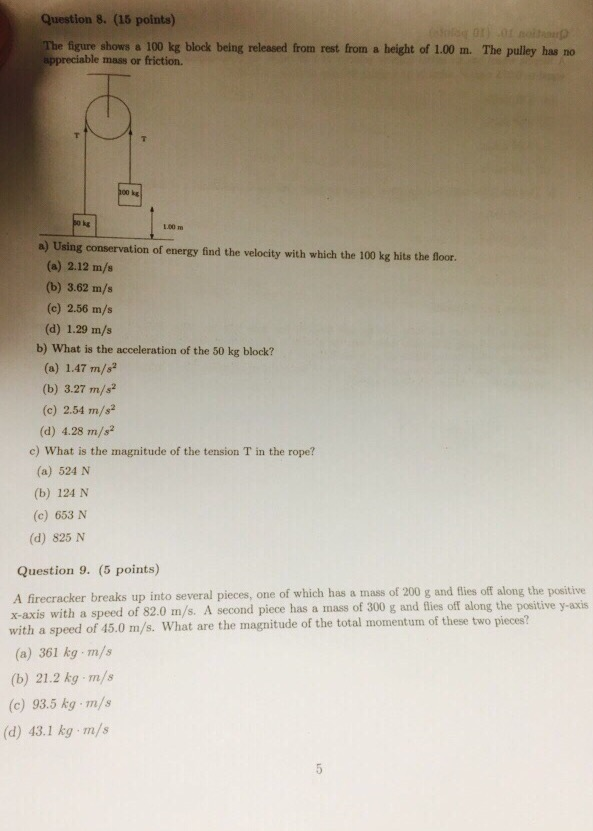 Solved The figure shows a 100 kg block being released from