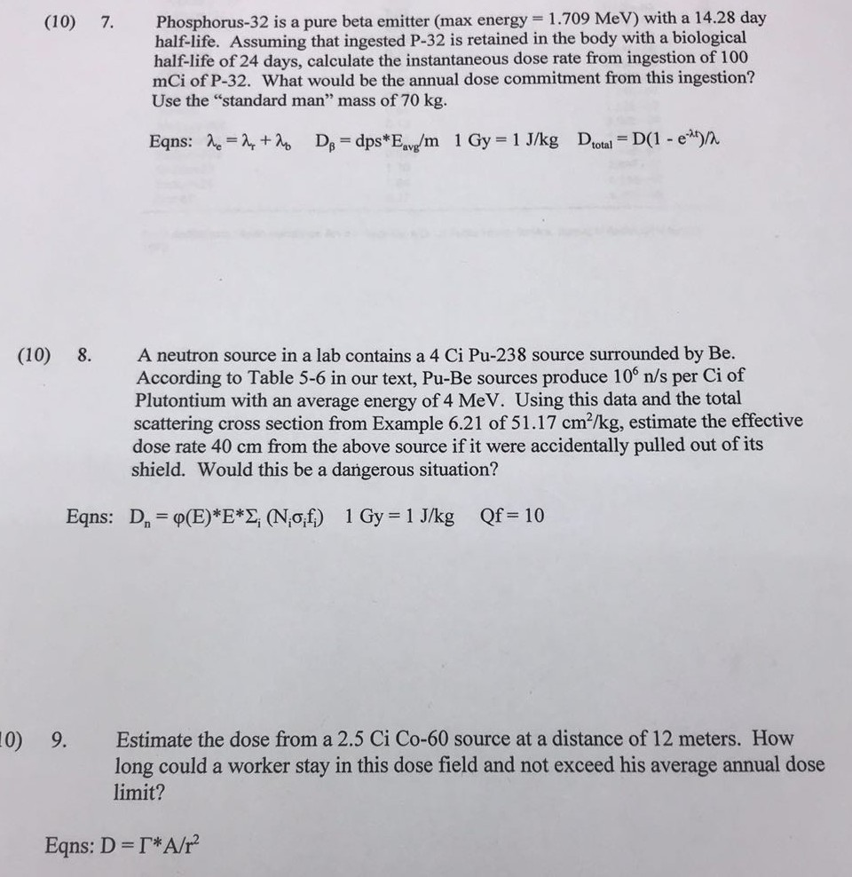 Solved Phosphorus-32 is a pure beta emitter (max energy = | Chegg.com