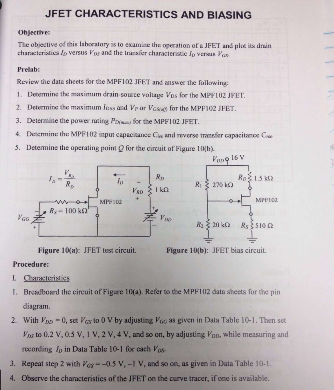 Solved JFET CHARACTERISTICS AND BIASING Objective The