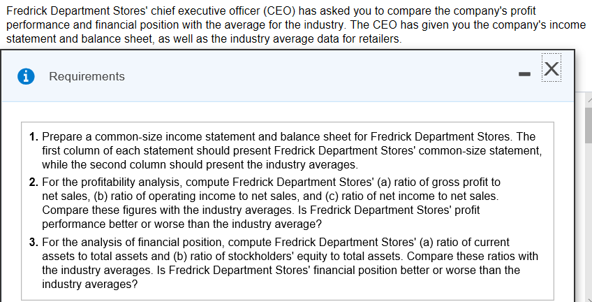 Solved Fredrick Department Stores' chief executive officer | Chegg.com