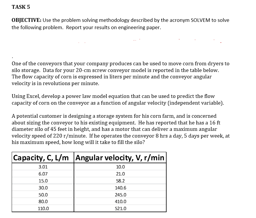 Solved TASK 5 OBJECTIVE: Use the problem solving methodology | Chegg.com