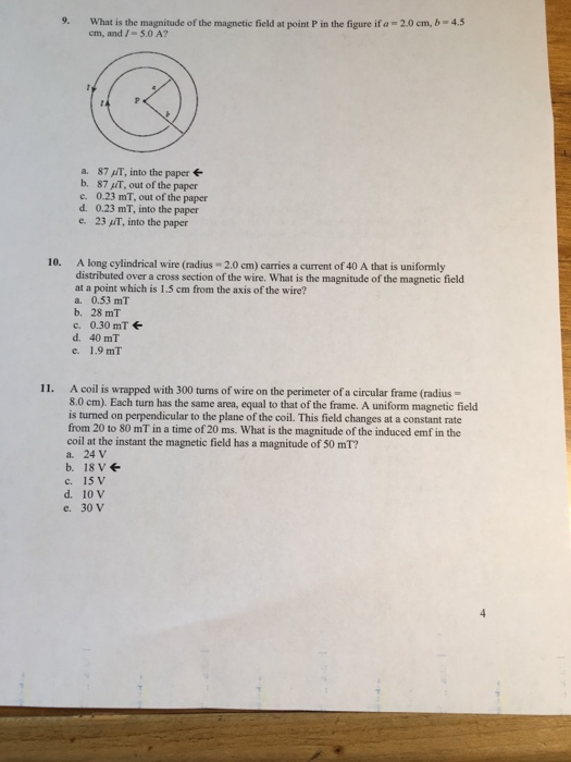 Solved 9. What is the magnitude of the magnetic field at | Chegg.com