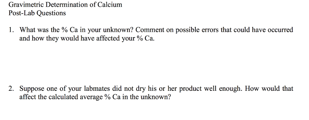 What was the % Ca in your unknown? Comment on | Chegg.com