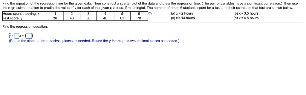 Solved Find the equation of the regression line for the | Chegg.com