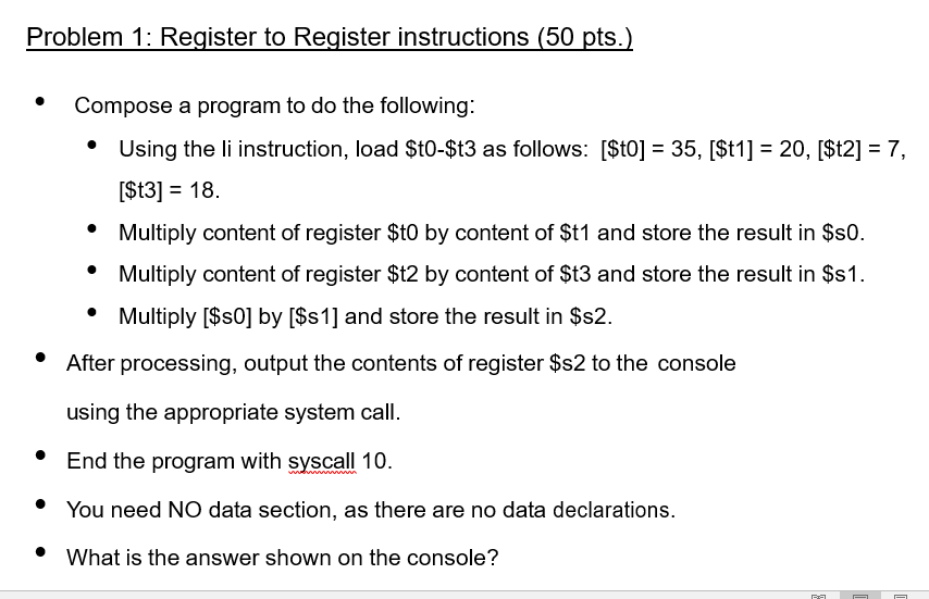 Solved Problem 1: Register to Register instructions (50 | Chegg.com