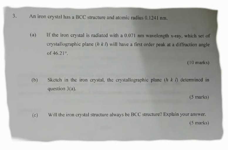 Solved An iron crystal has a BCC structure and atomic radius | Chegg.com