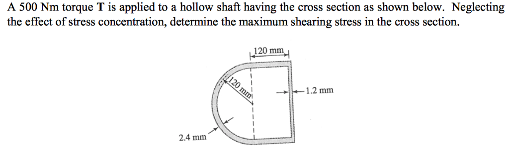 Solved A 500 Nm Torque T Is Applied To A Hollow Shaft Hav&hellip;