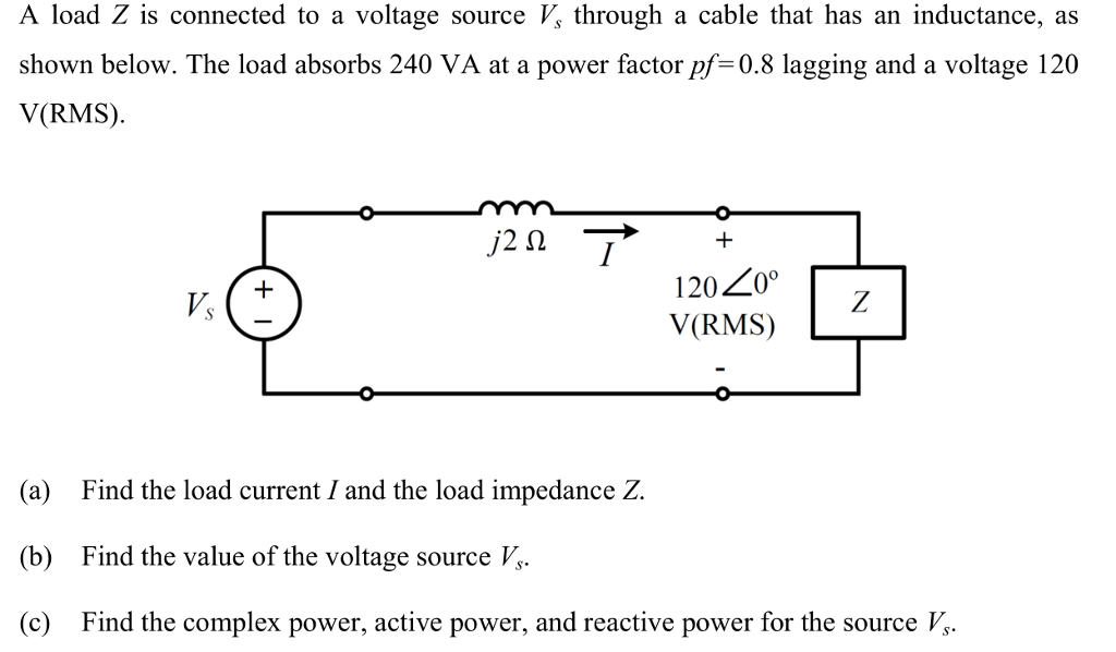 Solved A load Z is connected to a voltage source Vs through | Chegg.com