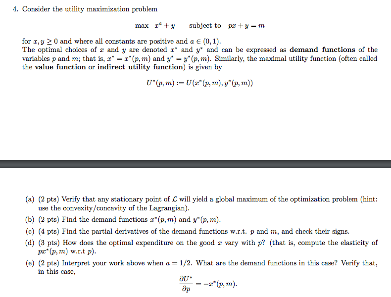 Consider The Utility Maximization Problem Max X^a + Y | Chegg.com