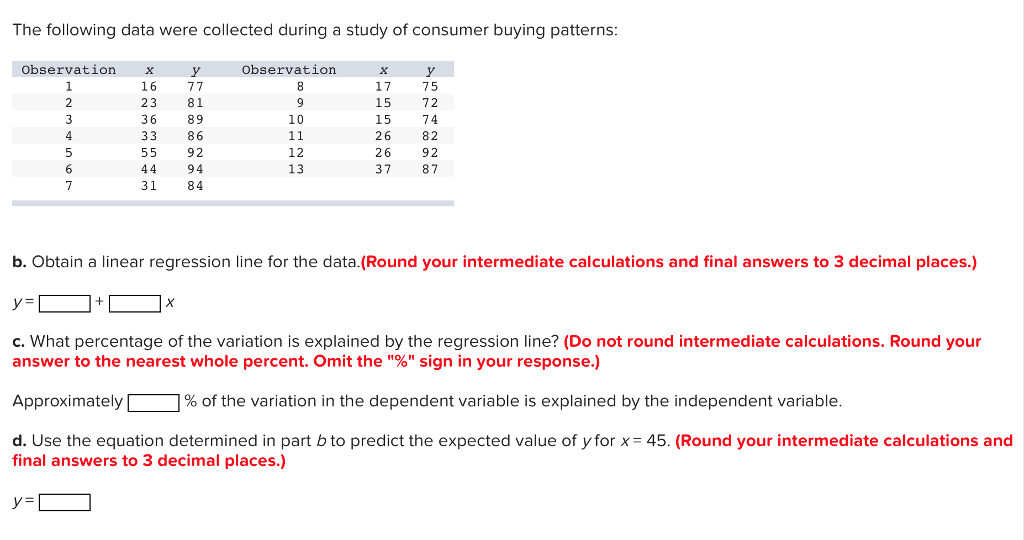 Solved The following data were collected during a study of | Chegg.com