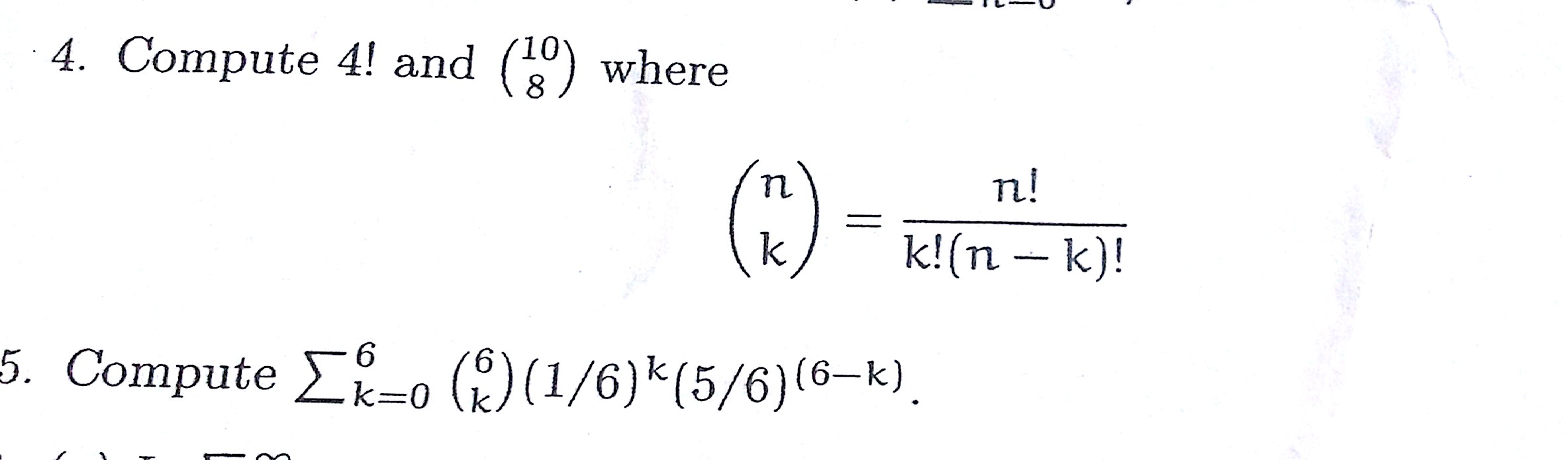 Solved Compute 4 And 10 8 Where N K N K N K